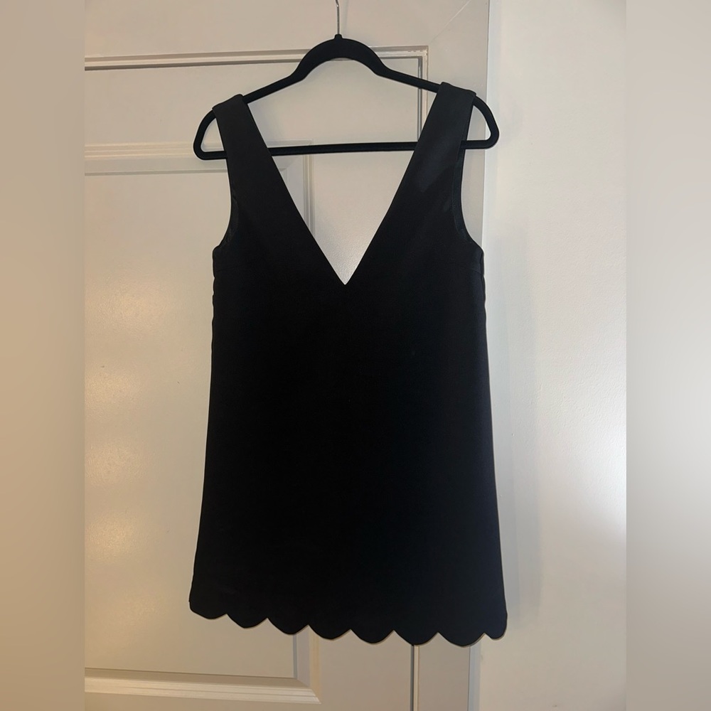 Black, Deep V, Scalloped Dress